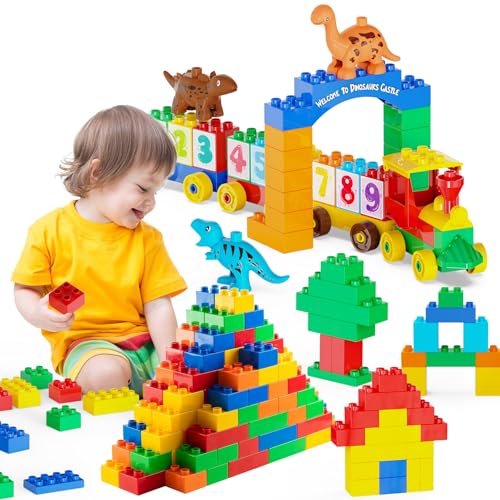 Building Blocks for Toddlers 2-5 Including Dinosaurs Cars, 116-piece Large Classic Building Bricks Set, Educational Toys for Children Boys Girls All Ages, Compatible with All Major Brands