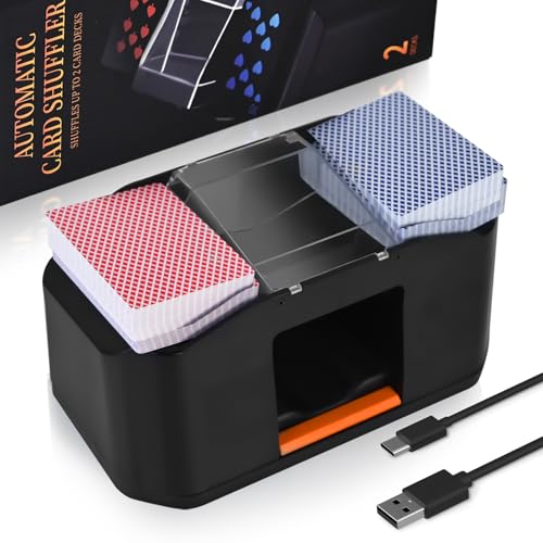 Nileole Quiet & Rechargeable 2 Decks Card Shuffler, Automatic 2000 mAh Quiet Electric Shuffler, Playing Cards, Texas Hold'em, Poker, Home Card Games, Blackjack.
