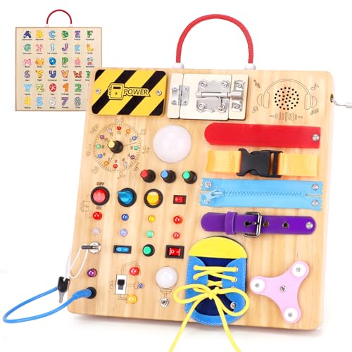 Busy Board,Montessori Toys for 1-3 Year Old Boys & Girls,Travel Educational Learning Activities for Toddlers,Sensory Toy for Kids with Autism (Busy Board v3)