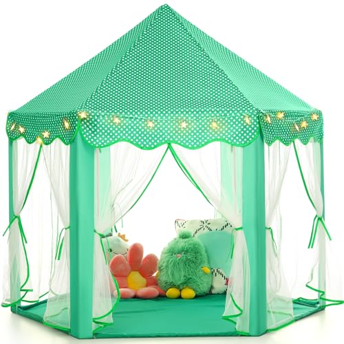 Monobeach Princess Tent Girls Green Large Playhouse Kids Castle Play Tent with Star Lights Gift Toy for Children Indoor and Outdoor Games
