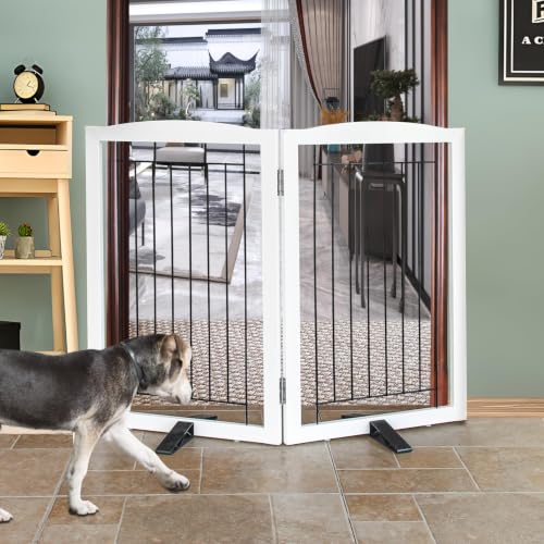 ZJSF Freestanding Dog Fence Indoor, 2 Panels (White, 32")