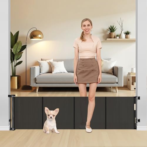 20 Inch Tall x 80 Inch Extra Wide Retractable Dog Gate to Step Over, Short Pet Gate for Doorways, Small Dog Gates Indoor Outdoor Puppy Gates for Stairs Short Mesh Gates for Large Openings (Black)