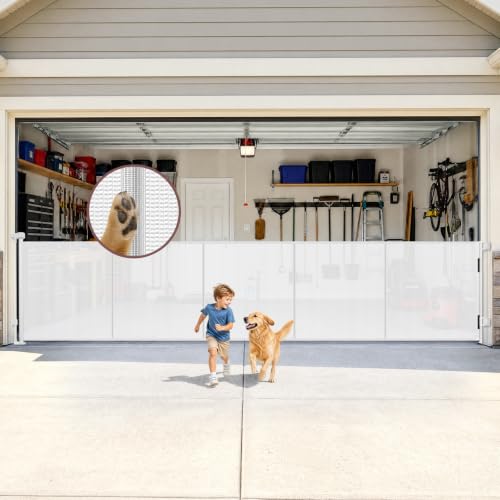 Reinforced 41" Extra Tall Pet Gate 150" Extra Wide Retractable Baby Gate with Support Rods, Indoor Extra Long Baby Gates for Large Openings Outdoor Retractable Gate Baby Fence for Living Room, White