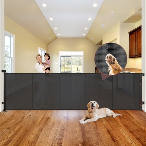 Reinforced 41" Tall  120" Extra Wide Retractable Baby Gate with Support Rods, Indoor Extra Long Baby Gate Retractable Dog Gate Outdoor Retractable Gate Extra Tall Pet Gate for Large Openings, Black