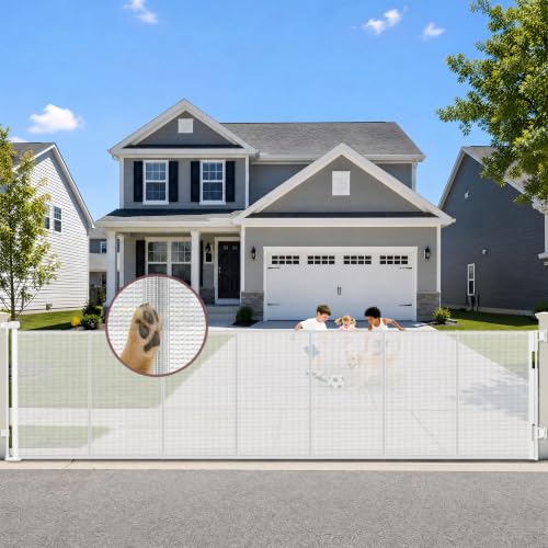 Reinforced 41 Inch Extra Tall Retractable Baby Gates 200 Inch Extra Wide Dog Gate with Support Rods, Indoor Dog Gates for The House Extra Wide Baby Gate Outdoor Extra Tall Baby Gate Garage Gate, White