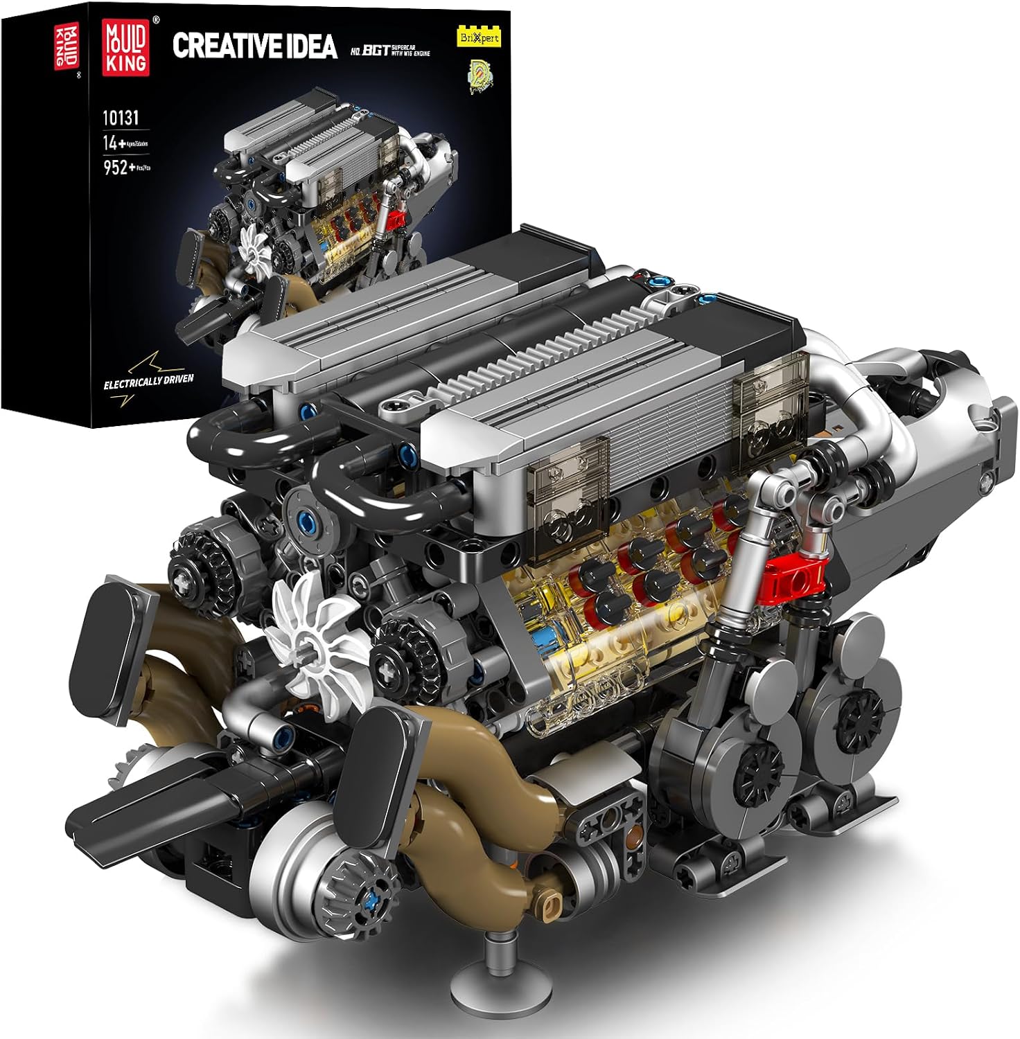 Mould King 10131 W16 Engine Building Blocks Sets, V8 Engine Model kit That Run, Build Your Own STEM Model Engine, 16-Cylinder Car Engine Building Engineering Toys for Kids/Adults Collections(952+PCS)