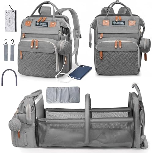 Baby Diaper Bag Backpack with Changing Station, Large Capacity, USB Port, Pacifier Case, Mosquito Net & Wipes Bag Stylish Travel Bag for Boys, Girls, Moms & Dads, Shower Gift