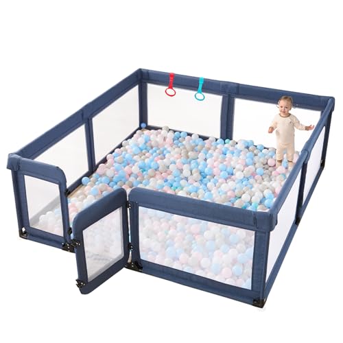 Baby Playpen,Extra Large Playpen for Babies and Toddlers, Sturdy Play Pen Play Yard with Safety Gate,79x71Baby Play Pen(Blue)