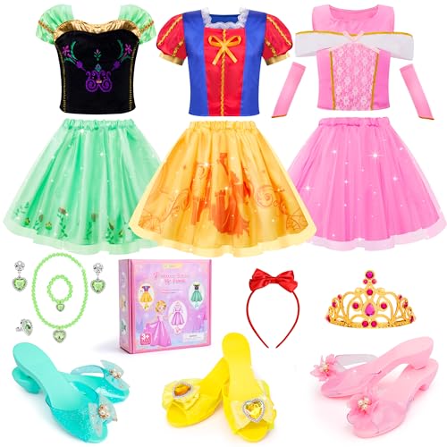 Meland Princess Dress Up for Girls - Dress Up Clothes with Shoes & Skirts, Princess Toys for Toddler Girl 3,4,5,6 Years