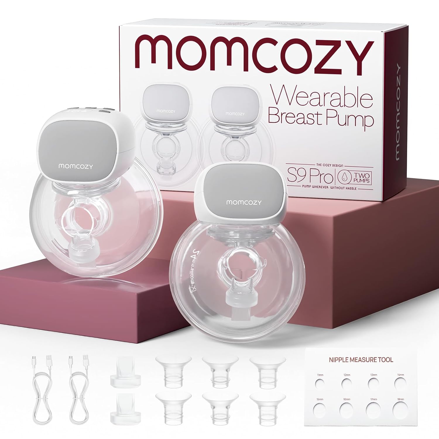 Momcozy S9 Pro Upgraded Wearable Breast Pump, Hands-Free Design with Extended Battery Life & LED Display, Double Electric Portable Pump with 2 Modes & 9 Levels, 24mm, 2-Pack, Gray