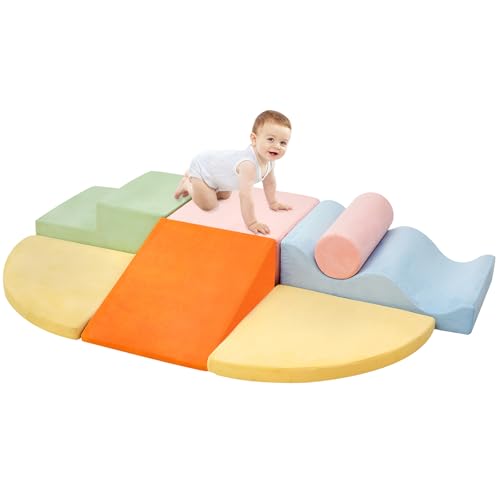 QUCHI Climbing Toys for Toddlers, Toddler Climbing Toys Indoor, 7-Piece Soft Foam Climb Blocks Set, Toddler Playtime Corner Climber Indoor Foam Play Gym for Crawling and Sliding