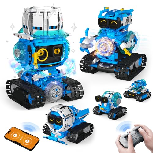 5 in 1 STEM Robot Building Toys for Boys Age 8-13, 494PCS Remote & App-Controlled Set Educational Coding Toy, Kids DIY Sound & Light Interactive Science Sets, Gift for Boys Girls 10-12