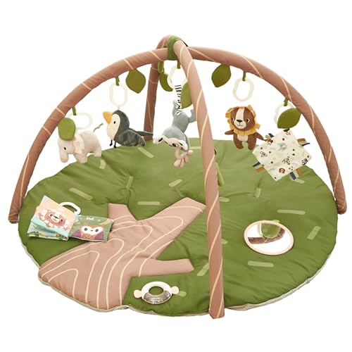Baby Play Gym Mat - Jungle Safari Activity Mat with 8 Detachable Toys for Sensory Development - Thick, Oversized, Washable and Non-Slip Bottom Playmat - Perfect Tummy Time Mat for Baby
