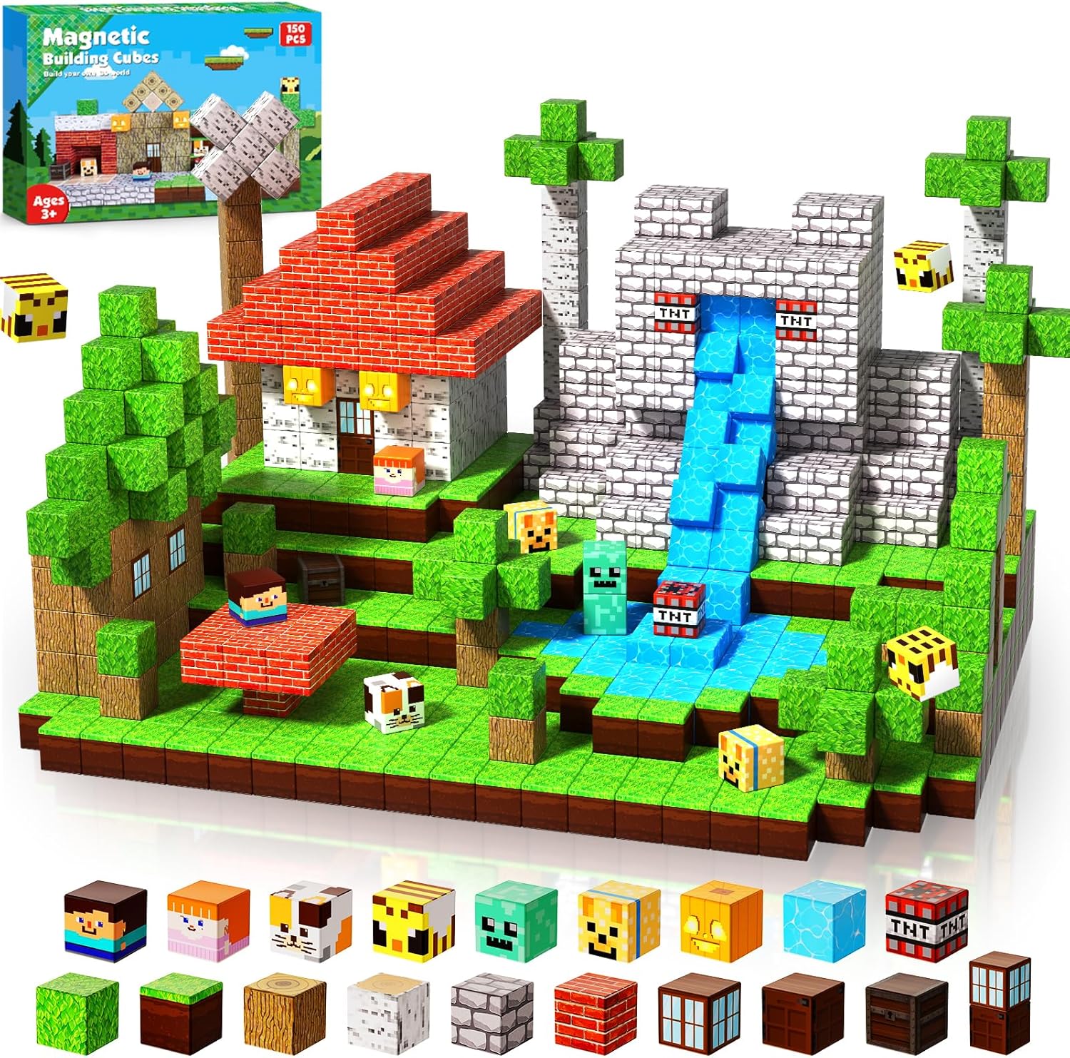 Magnetic Blocks - 150 PCS Build Magnetic Windmill Falls Homes - Magnetics Toys for Montessori Toddler Christmas Birthday Gifts - STEM Sensory Toys for 3 4 5 6 7 8 9 10 Year Old Boys & Girls
