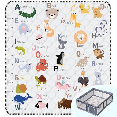 Baby Play Mat,Thick Soft 71" X 59" Playpen mat, Non-Slip and Machine Washable Baby Play Mats for Floor,Crawling Mat for Babies, Toddlers & Infants to Play and Learn (Animal Alphabet-A)