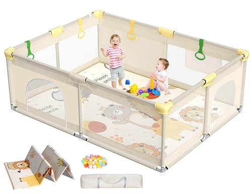 CoziBB Baby Playpen with Mat, 71"  59" Extra Large Playpen for Toddler, Play Yard, Baby Fence Play & Sleep Area for Indoor & Outdoor