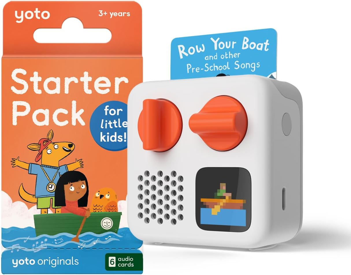 Yoto Mini (2024 Edition) + Starter Pack for Little Kids Bundle  Screen-Free Bluetooth Audio Player, All-in-1 Travel Device for Stories Music Podcasts Radio, Use as Speaker or with Headphones