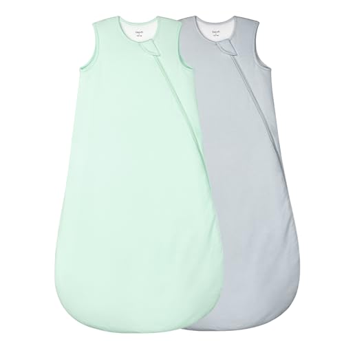 Supersoft Rayon Made from Bamboo Sleep Sack 6-12 Months 1.0 Tog Toddler Sleep Sack Baby Wearable Blanket with 2-Way Zipper Unisex Sleeping Bag for Babies All-year-around (2 Pack) Green & Gray