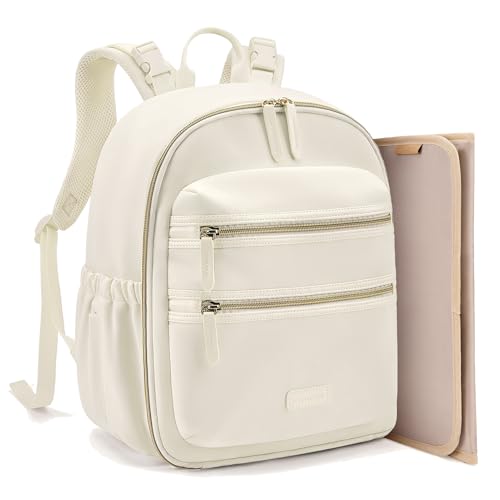 mommore Neoprene Diaper Bag Backpack Small Baby Bag Travel Mini Diaper Backpack for Newborn with Insulated Pockets (Beige)