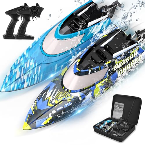 BEZGAR RC Boat, 2 Packs 12 inch Fast Speed RC Boat 30 KPH with A Portable Suitcase for Lakes & Pools & Salt Water, Summer Toys for Adults and Ideal Gifts for Kids Boys Age 6 7 8-12 Years Old - TX2P1
