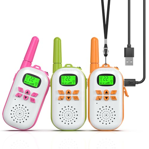 Walkie Talkies for Kids Rechargeable,Toys for Boys and Girls Ages 3-12, 3 Pack Long Range 2-Way Radios, Birthday Gifts,Christmas Stockings, Outdoor Play, Family Games, Hiking Camping Gear