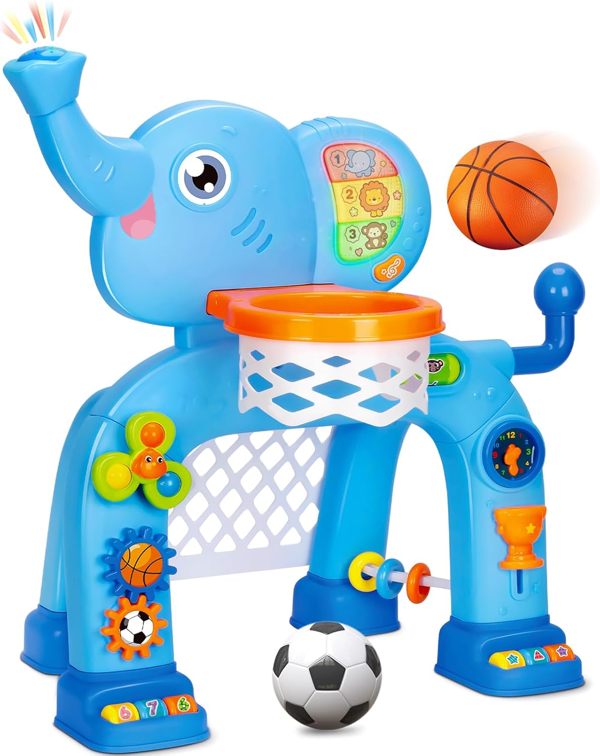 Toddler Basketball Hoop & Soccer Goal, Toys for 1 2 3 Year Old Boys Girls, Kids Sports Toy with Light Sound Music, Montessori Toys for Baby 12-18 Months, Christmas Birthday Gifts for Ages 1-3(Blue)