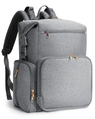 CEI-CEI Neoprene Diaper Bag Backpack with Insulated Pockets, Large Newborn Baby Maternity Bags Travel Tote with Changing Pad (Grey)