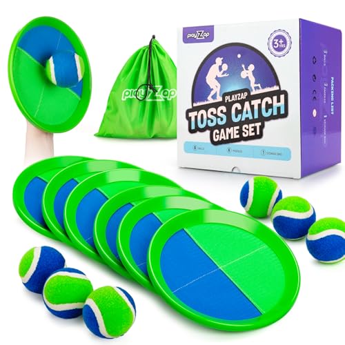 PlayZap Toss and Catch Ball Set Upgraded - Toddler Toys Kids Games for Whole Family - Water-Resistant Great for Beach Pool Yard Outdoor Games - Gift for 3 4 5 6 7 8 9 10 11 12+ Years Old Boys Girls