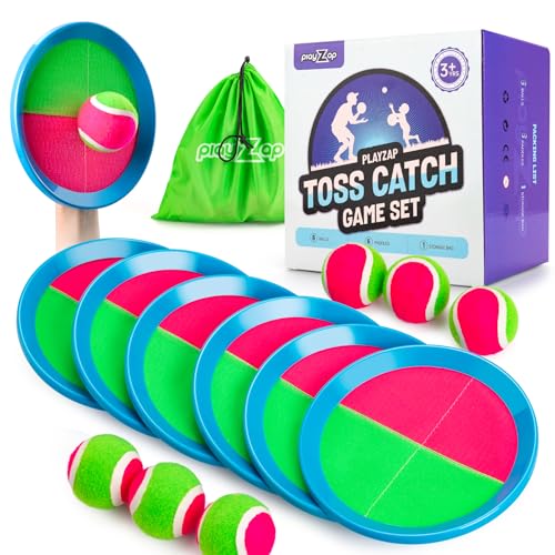 PlayZap Toss and Catch Ball Set Upgraded - Toddler Toys Kids Games for Whole Family - Water-Resistant Great for Beach Pool Yard Outdoor Games - Gift for 3 4 5 6 7 8 9 10 11 12+ Years Old Boys Girls