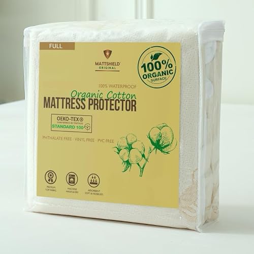Deluxe Organic Waterproof Crib Mattress Pad - Organic Cotton Crib Mattress Protector for Baby and Toddler Beds - Breathable, Skin-Friendly, Premium 280GSM Knitted Jacquard, Jersey Cotton Skirt