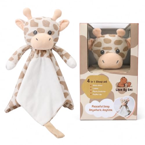 Love By Emi Baby Music Lovey Beige & White Giraffe, Baby Sleep Soother for Crib & Cuddle Bedtime, White Noise with Heartbeat & Lullaby, Plush Sound Toy, Stuffed Animal for Newborns, Infants & Toddlers