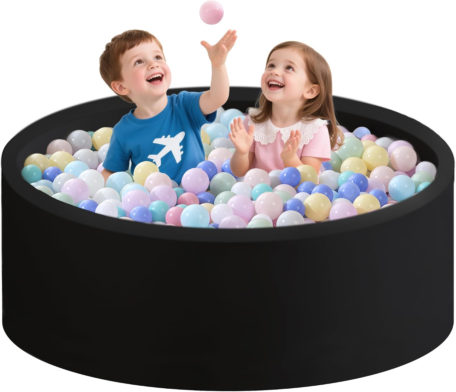 Ball Pit for Toddlers 47.24''x15.75'' Baby Ball Pit Soft Foam Ball Pits Round Lagre Kids Ball Pits Indoor and Outdoor Game Kids Play Ball Pool Ideal Gift for Children (Black, NO Balls)