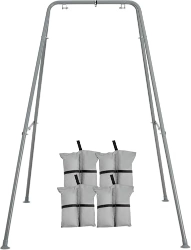 FUNLIO Foldable Swing Stand for Kids with 4 Sandbags, Heavy Duty Metal A-Frame Indoor/Outdoor for Backyard, Suitable Most Toddler/Baby Jumper/Hammock Chair - Grey