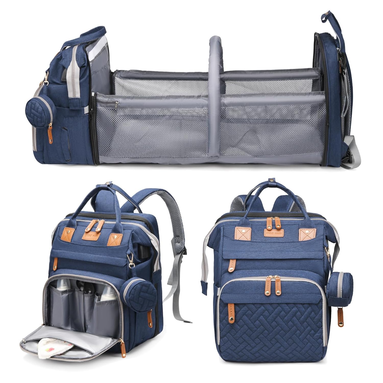 Jeryswet Baby Diaper Bags with Changing Station, Waterproof Large Capacity Diaper Bag Backpack for Moms Dads with USB Charging Port and Stroller Straps, Blue