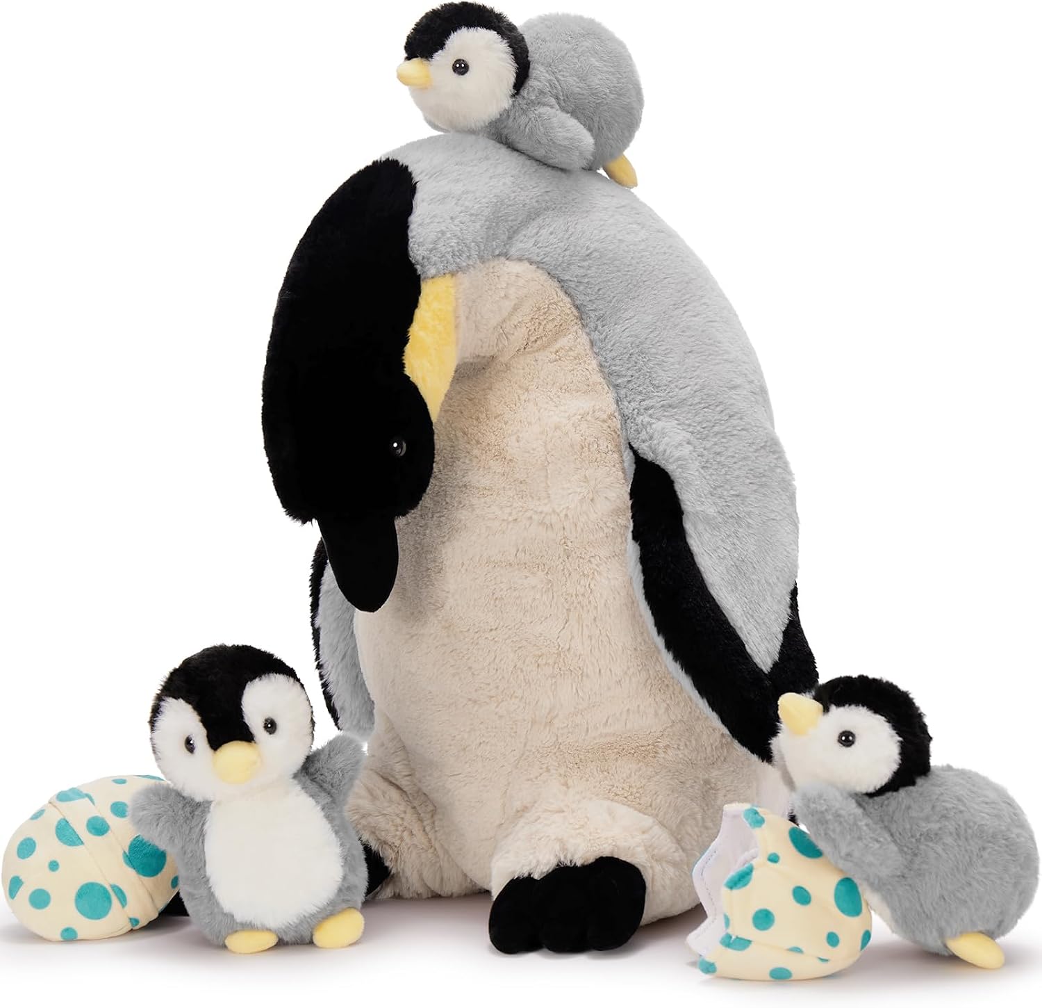 MorisMos Stuffed Penguin Plush Toy Set 17.7" Soft Penguin Stuffed Animal with 3 Cute Babies 1 Egg Cuddly Gift for Kids Birthday