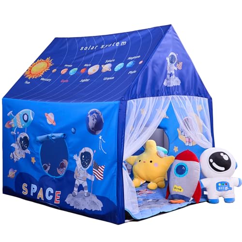 Space Rocket Ship Kids Tent with Mat, Star Lights for Boys & Girls Aged 3+ Toddler for Indoor Outdoor Playhouse Tent Set Sizes 4746.838.1In,Washable