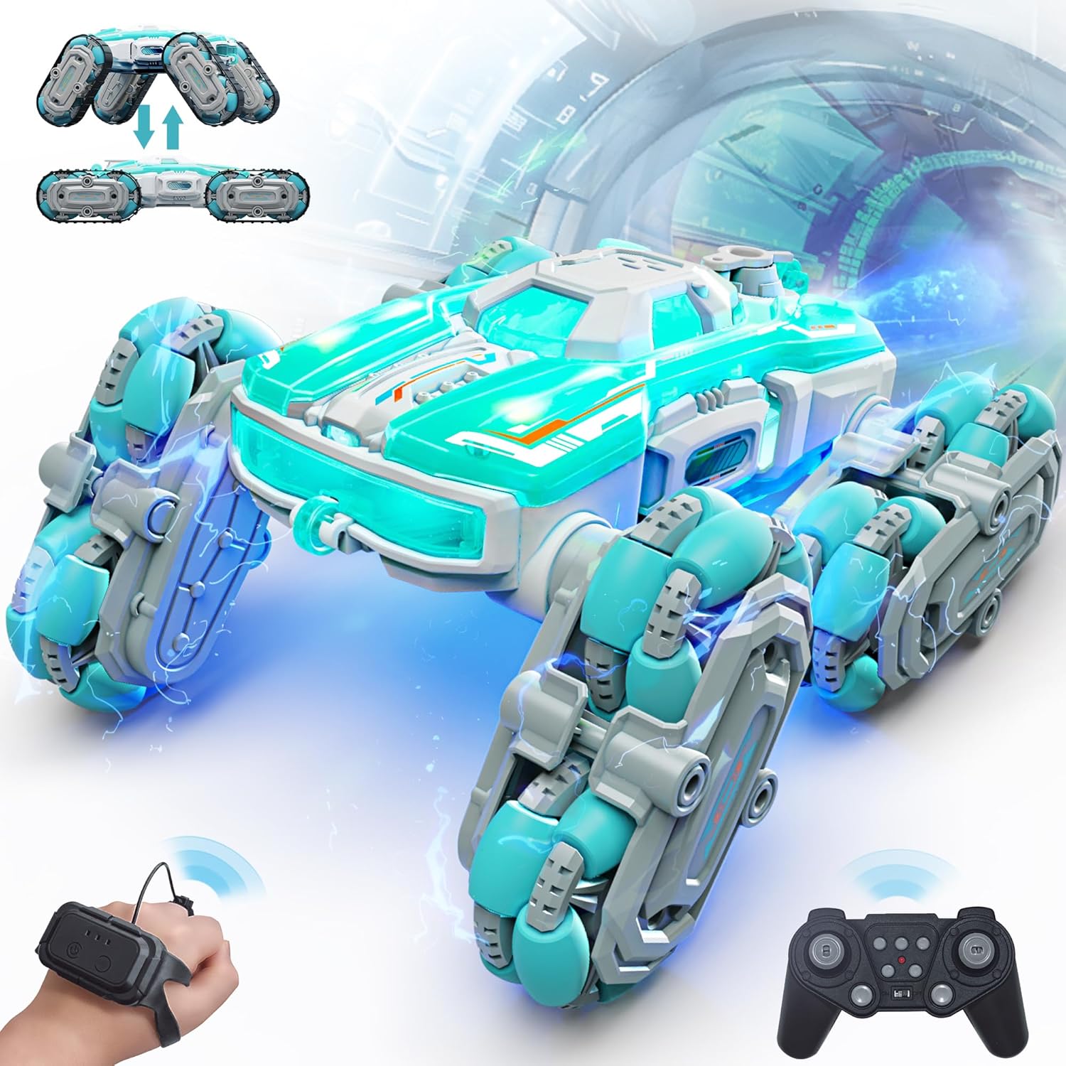 8WD Remote Control Stunt Cars, 2.4Ghz Gesture Sensing with Spray & Light Climbing Hand Controlled RC Car, Cool Toys for Boys Ages 6 7 8-12 13 14 Year Old Christmas Birthday Gifts Ideas for Kids