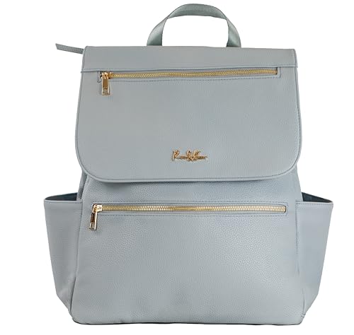 Roo and Bear Premium Vegan Leather Diaper Backpack (Powder Blue)