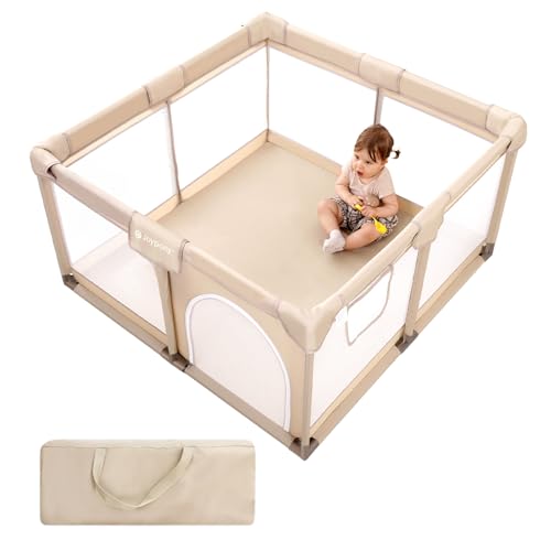Baby Playpen, 50x50 in Small Play Pen for Babies and Toddlers, Playpen for Kids with Gate, Indoors Play Yard with Soft Breathable Mesh (Beige)