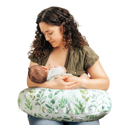 Boppy Nursing Pillow - Ergonomic Bottle & Breastfeeding Pillow with High, Firm, Large Area, Water-Repellent Cushion with Washable Cover; Baby Safety Alliance Verified - Sage Green Leaf