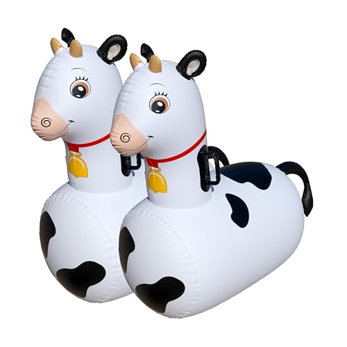 Hearthsong Hop N Go Inflatable Bouncy Cow Riding, Hopping Toys for Kids Ages 5+ - Ride On Bouncer Animal Hopper Jumping Toys for Outdoor Games (2 Pac