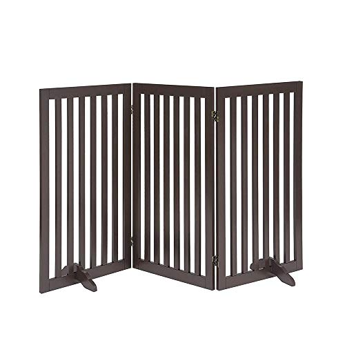 unipaws 36" H Free Standing Pet Gate for Dog Cat, Tall Wooden Dog Gates for Doorway, Stairs, Foldable Pet Fence for The House, Expandable Dog Barrier, Indoor Use, Espresso