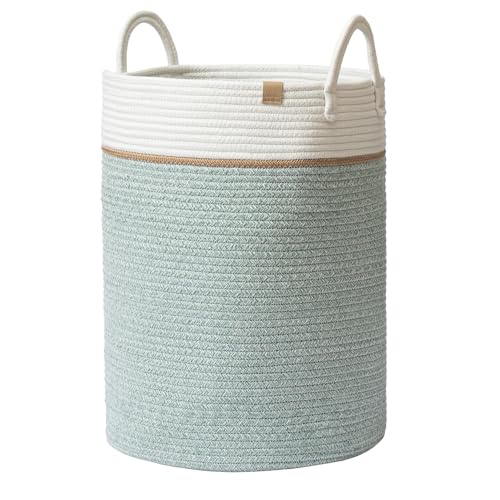 LA JOLIE MUSE Woven Basket Rope Storage Baskets - Tall Cotton Basket, Laundry Basket for Blanket, Kids Toy, Nursery Clothes Hamper Basket, Ivy Green, 72 Liter