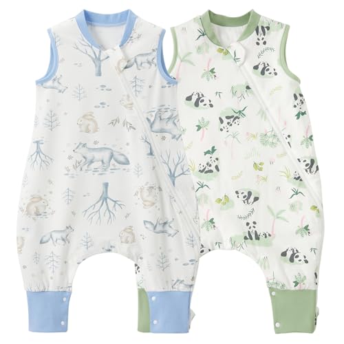 Duomiaomiao 2 Pack 0.5 TOG Toddler Sleep Sack 24-36 Months 100% Cotton Lightweight Baby Sleep Sack with Feet, Breathable Comfy Toddler Wearable Blanket