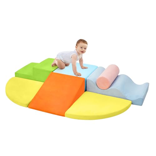QUCHI Climbing Toys for Toddlers, Toddler Climbing Toys Indoor, 7-Piece Soft Foam Climbing Blocks Set, Toddler Playtime Corner Climber Indoor Foam Play Gym for Climbing Crawling and Sliding