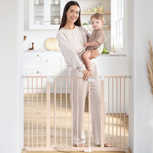 Comfy Cubs Baby Safety Gate with 3 Extensions - Adjustable 42" x 1.9" x 30" Q195 Steel Doorway Barrier - Powder-Coated Finish for Stairs and Doorways - Walk-Through Design Pet Gate - Blush