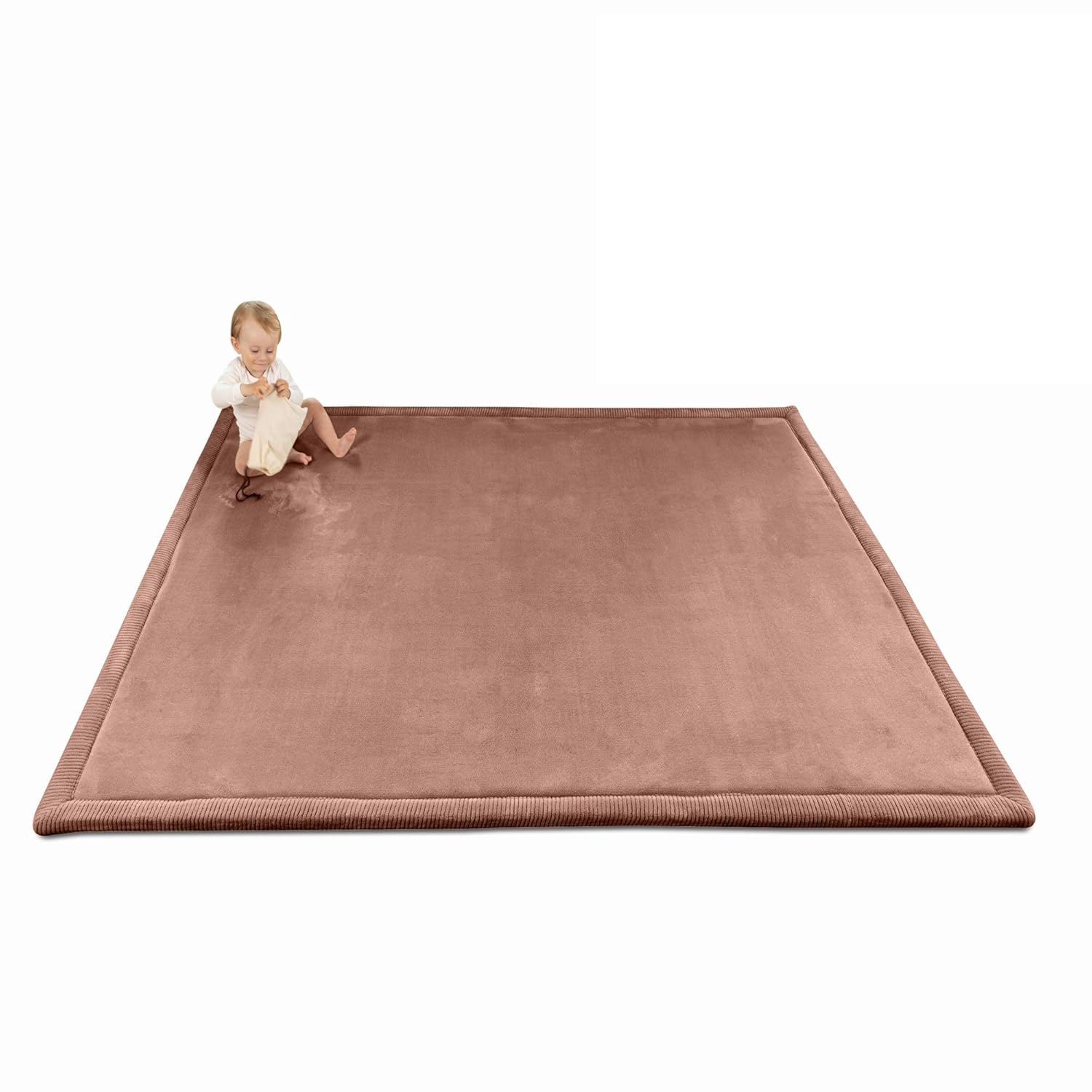 Stylish Coral Velvet Baby Play Mat for Floor 60" x 80" Brown  Soft 1" Thick High-Density Memory Foam Nursery Rug,Kids Rug with Non-Slip Backing for Crawling & Playing, Playroom Rug, Kids Carpet