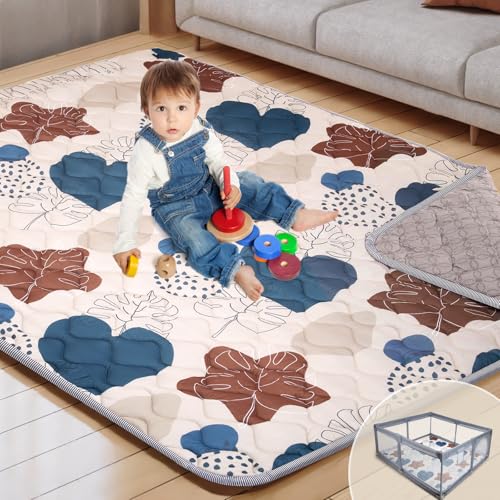 71x59 Playpen Mat Foam, Large Baby Play Mat for Babies Kids Toddlers Infants Floor Crawling, Foldable Cushioning Padded Baby Playmat for Indoor Outdoor, Girls Boys Essential Gift, Boho