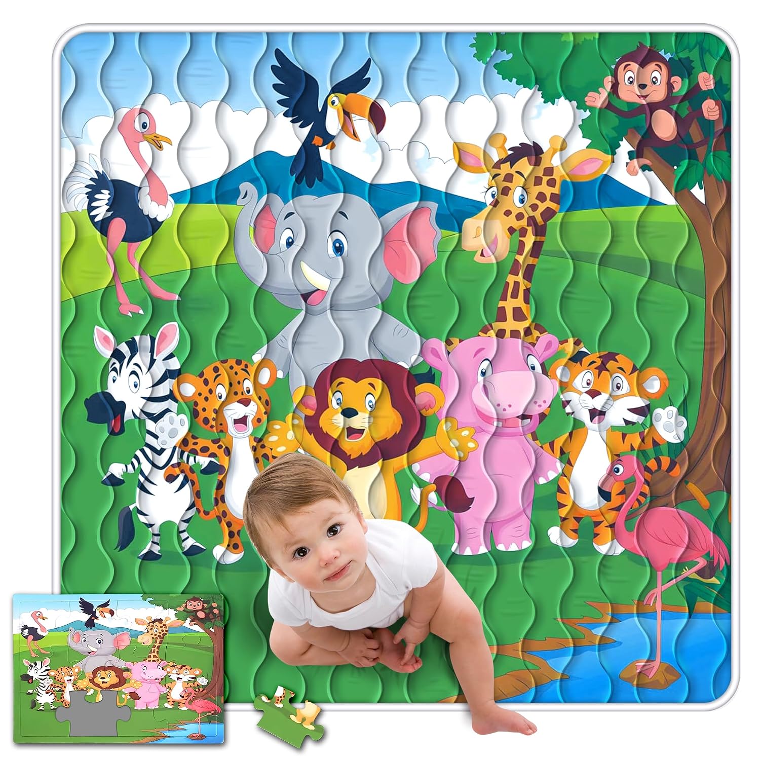 50x50 Playpen Mat +12Pieces Puzzle, Baby Play mat, Play Mat, Baby Mat for Floor, Baby Play Mats for Floor, Play Mats Baby Foam, Playmat, Thick Foldable and Machine Washable Baby Crawling Mat.