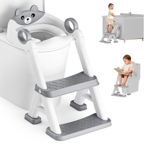 Potty Training Seat, Toddler Toilet Seat With Steps, 2 In 1 Toddler Potty Training Toilet With Splash Guard, Anti-Slip Step Stool Soft Mat, Adjust High Potty Seats For Toddlers Kids Boys Girls